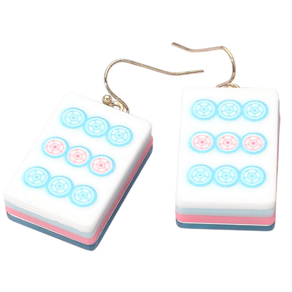 Mahjong Tile Earrings in 9 Dot Blue & Pink